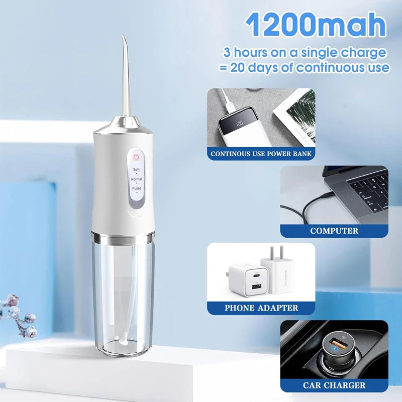 Portable Electric Water Flosser & Oral Irrigator - Cordless Rechargeable Sonic Dental Cleaner for Gumline, Travel-Friendly 220ml Tank