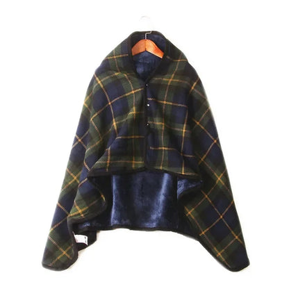 Wearable Plaid Fleece Blanket Hoodie Wrap - Poncho Shawl Throw for Adults, Oversized Soft Fleece