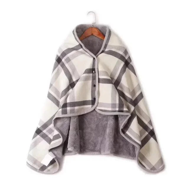Wearable Plaid Fleece Blanket Hoodie Wrap - Poncho Shawl Throw for Adults, Oversized Soft Fleece