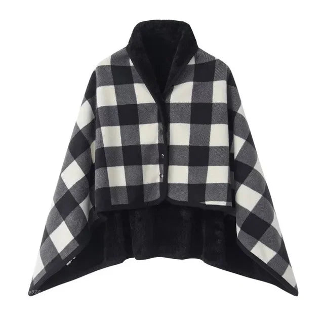 Wearable Plaid Fleece Blanket Hoodie Wrap - Poncho Shawl Throw for Adults, Oversized Soft Fleece