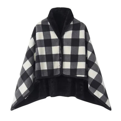 Wearable Plaid Fleece Blanket Hoodie Wrap - Poncho Shawl Throw for Adults, Oversized Soft Fleece