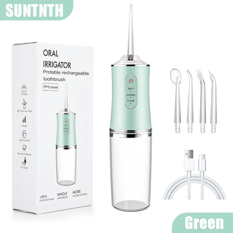 Portable Electric Water Flosser & Oral Irrigator - Cordless Rechargeable Sonic Dental Cleaner for Gumline, Travel-Friendly 220ml Tank