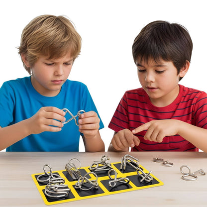 Metal Wire Brain Teaser Puzzle Set - IQ Test Mind Puzzles for Adults & Kids
