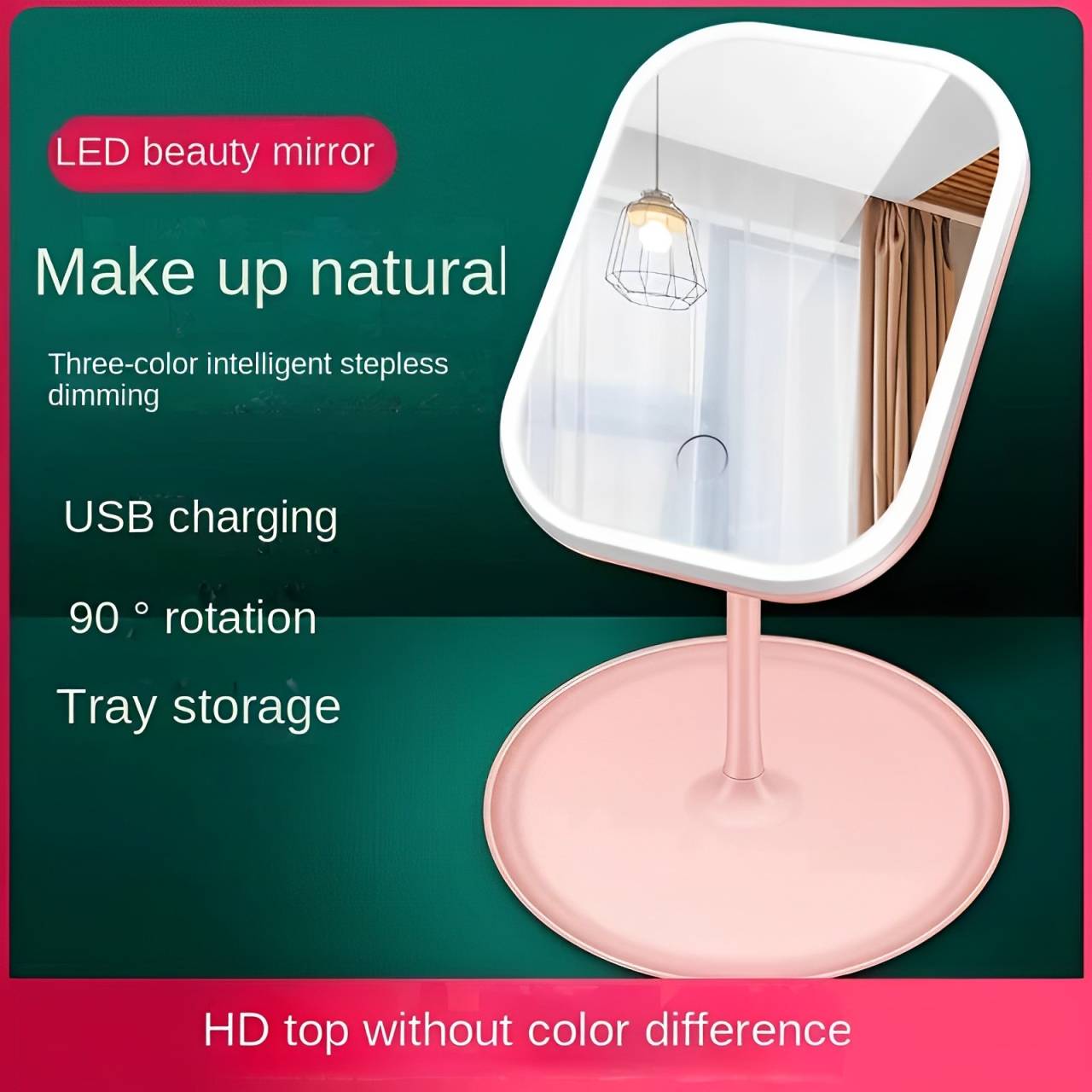 Portable LED Makeup Mirror - Rechargeable Lighted Vanity Mirror with 3 Lighting Modes, Touch Dimmer & 90° Adjustable Head