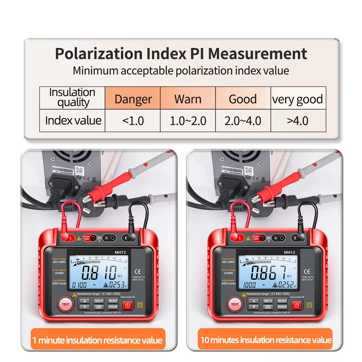 Megohmmeter Insulation Resistance Tester - AC/DC 600V Voltage Tester with Digital LCD for Electricians
