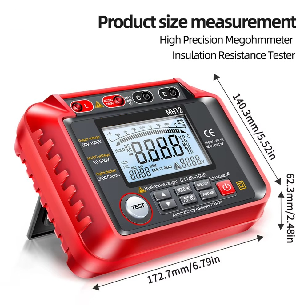 Megohmmeter Insulation Resistance Tester - AC/DC 600V Voltage Tester with Digital LCD for Electricians