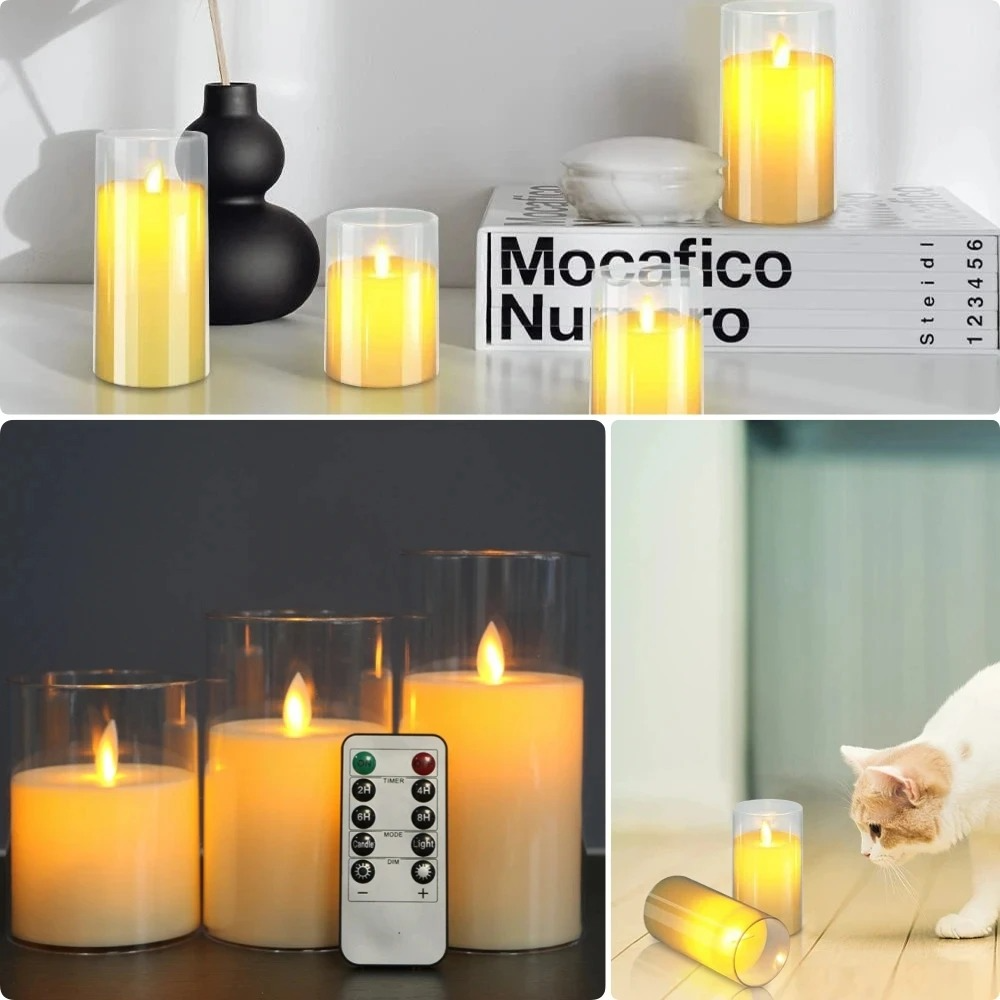 Flameless LED Candles with Remote & Timer (3-Pack) - Real Wax Battery Operated Flickering Candles for Home Decor