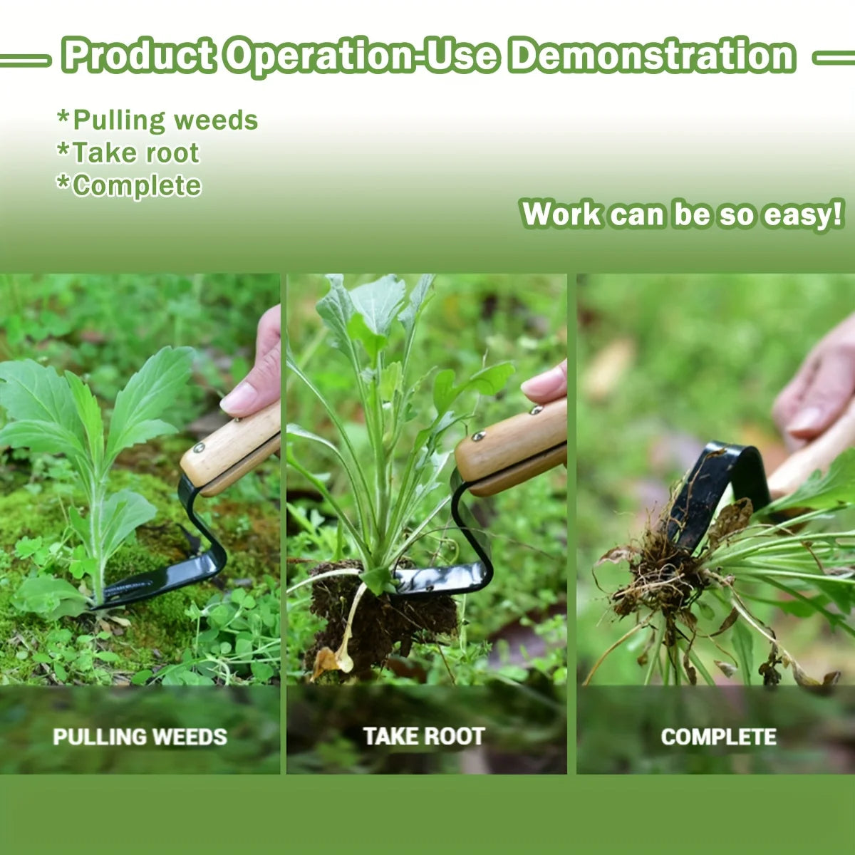 Stainless Steel Weed Puller Tool - Manual Root Remover with Wooden Handle for Dandelions & Garden Weeds