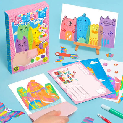 Kids Squeegee Art Kit - Swirl Paint & Watercolor Pen Set with Stickers, Mess-Free Creative Craft Kit for Kids Ages 4+