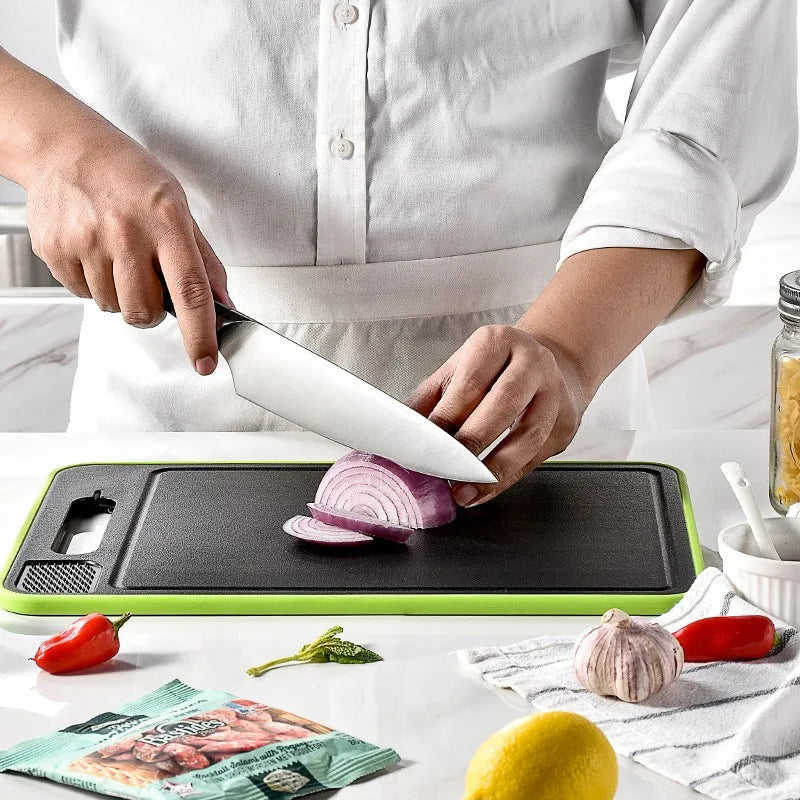 4-in-1 Cutting Board & Thawing Tray with Built-In Knife Sharpener - Aluminum Fast-Thaw Kitchen Prep Board