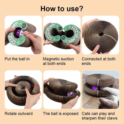Foldable Cardboard Cat Scratcher with Rolling Ball Toy - Scratching Pad & Lounge Board for Cats, Multi-Cat Households