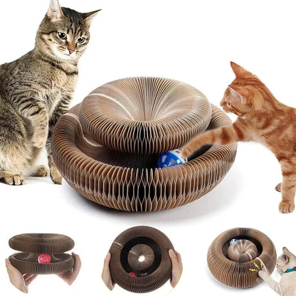 Foldable Cardboard Cat Scratcher with Rolling Ball Toy - Scratching Pad & Lounge Board for Cats, Multi-Cat Households