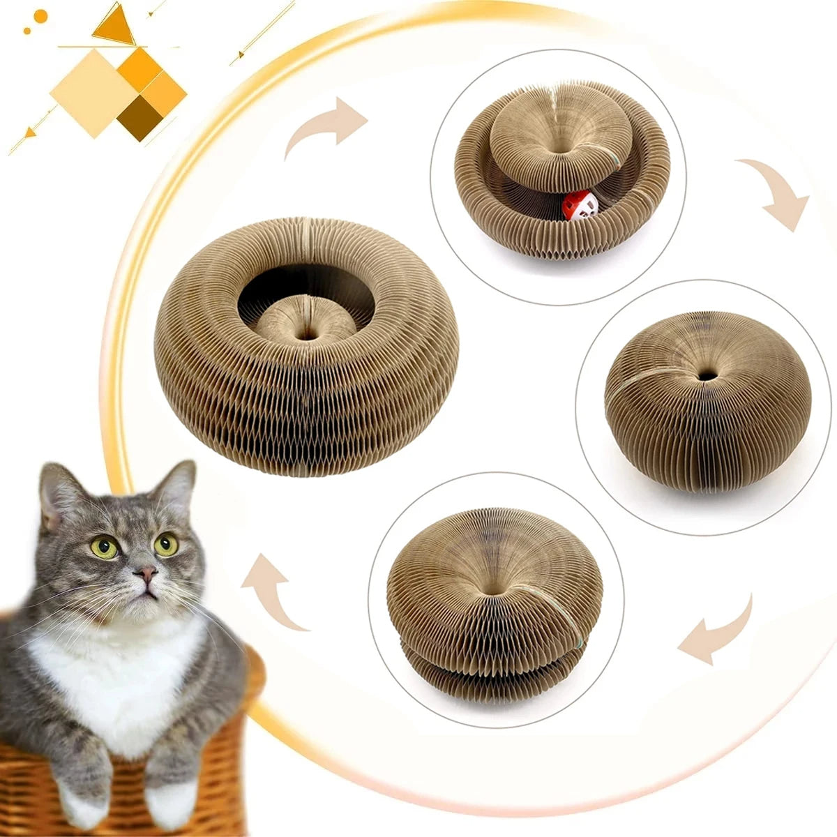 Foldable Cardboard Cat Scratcher with Rolling Ball Toy - Scratching Pad & Lounge Board for Cats, Multi-Cat Households