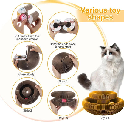 Foldable Cardboard Cat Scratcher with Rolling Ball Toy - Scratching Pad & Lounge Board for Cats, Multi-Cat Households