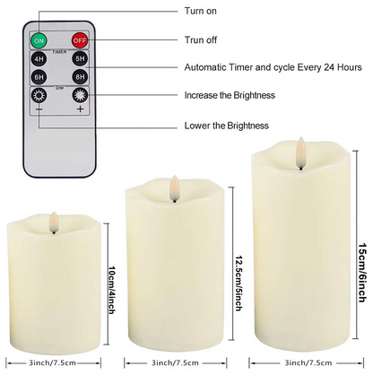 Flameless LED Candles with Remote & Timer (3-Pack) - Real Wax Battery Operated Flickering Candles for Home Decor
