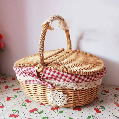 Wicker Picnic Basket – Handwoven Classic Outdoor Basket with Lid & Handles