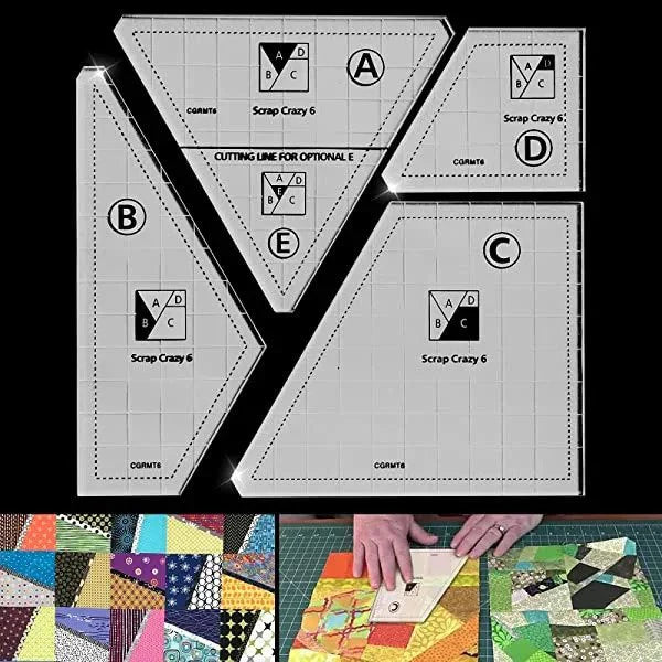 Acrylic Quilting Cutting Templates (4-Piece Set) - Rotary Cutting Ruler Guide for 6-Inch Quilt Blocks, Scrap Fabric Piecing