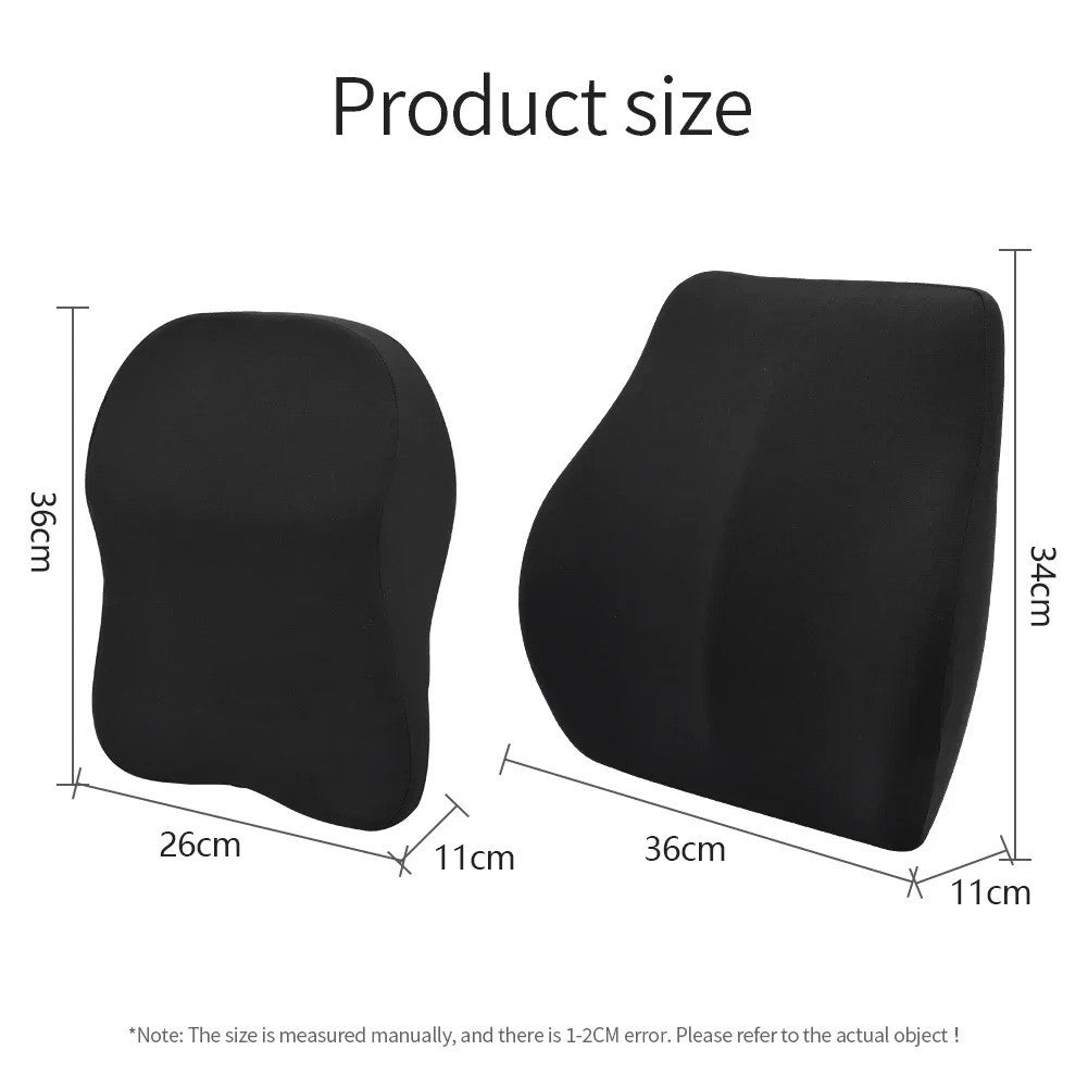 Car Lumbar Back Support Pillow - Memory Foam Lower Back Cushion with Adjustable Straps for Car Seat & Office Chair