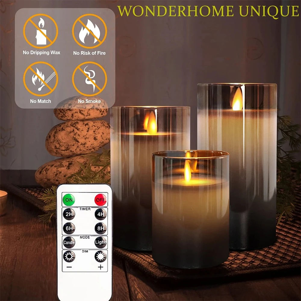 Flameless LED Candles with Remote & Timer (3-Pack) - Real Wax Battery Operated Flickering Candles for Home Decor