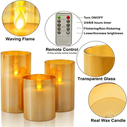 Flameless LED Candles with Remote & Timer (3-Pack) - Real Wax Battery Operated Flickering Candles for Home Decor