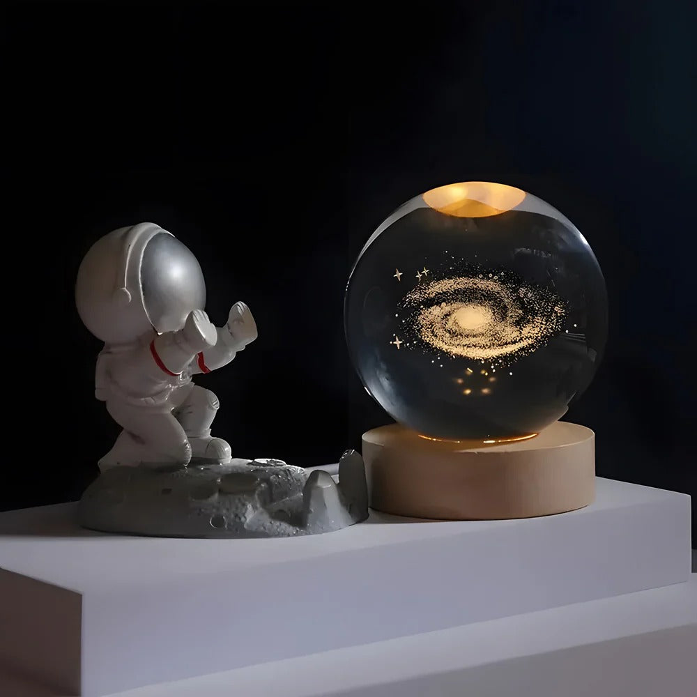 3D Engraved Sphere Lamp with LED Base - Moon, Galaxy & Solar System Night Light, Touch Control Ambient Lamp for Bedroom, Desk & Shelf