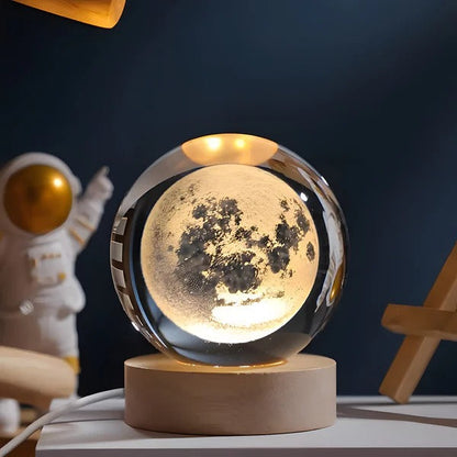 3D Engraved Sphere Lamp with LED Base - Moon, Galaxy & Solar System Night Light, Touch Control Ambient Lamp for Bedroom, Desk & Shelf