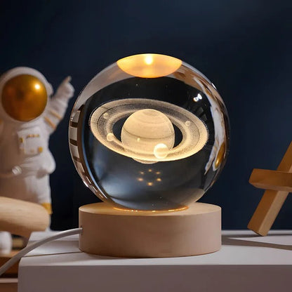 3D Engraved Sphere Lamp with LED Base - Moon, Galaxy & Solar System Night Light, Touch Control Ambient Lamp for Bedroom, Desk & Shelf