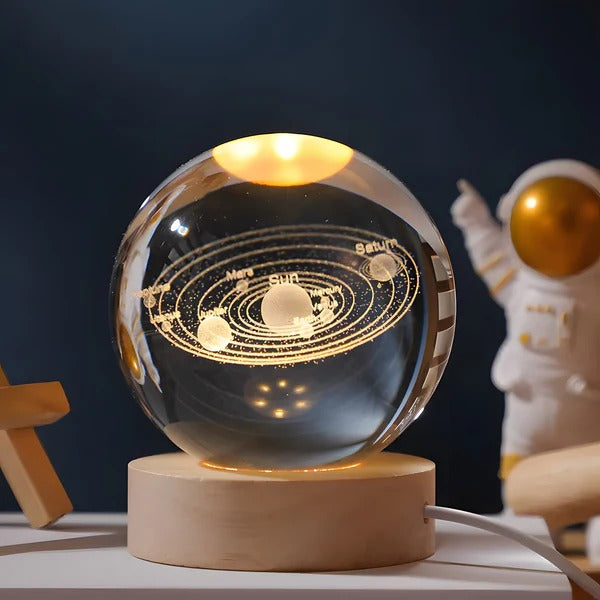 3D Engraved Sphere Lamp with LED Base - Moon, Galaxy & Solar System Night Light, Touch Control Ambient Lamp for Bedroom, Desk & Shelf