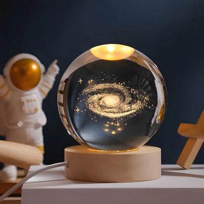 3D Engraved Sphere Lamp with LED Base - Moon, Galaxy & Solar System Night Light, Touch Control Ambient Lamp for Bedroom, Desk & Shelf