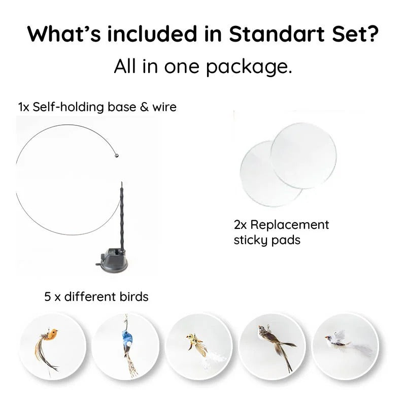 Interactive Feather Bird Toy Set for Cats – Suction Cup Window Base