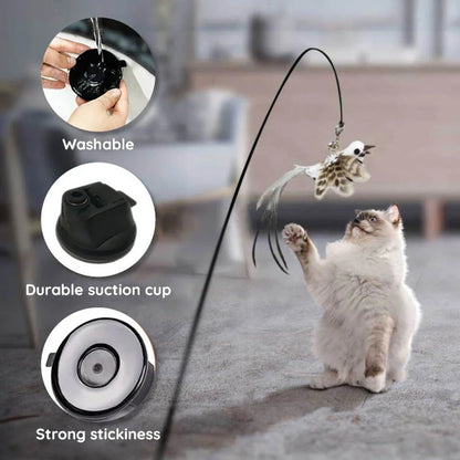 Interactive Feather Bird Toy Set for Cats – Suction Cup Window Base