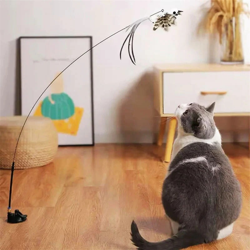 Interactive Feather Bird Toy Set for Cats – Suction Cup Window Base
