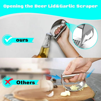 Stainless Steel Garlic Press Rocker with Built-In Bottle Opener