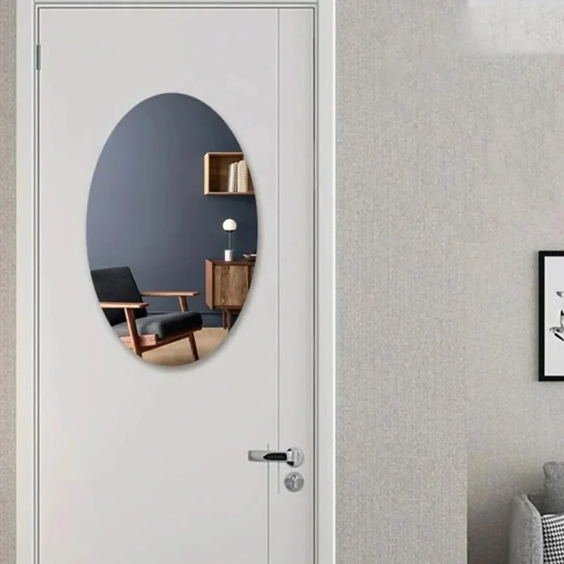 Adhesive Oval Mirror - Peel and Stick Acrylic Wall Mirror, No Drilling Needed for Bathroom, Dorm & Entryway