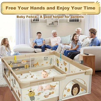 Baby Playpen & Play Yard - Safe Enclosed Play Space for Infants & Toddlers, Portable Foldable Baby Gate Alternative