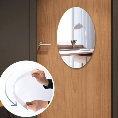 Adhesive Oval Mirror - Peel and Stick Acrylic Wall Mirror, No Drilling Needed for Bathroom, Dorm & Entryway