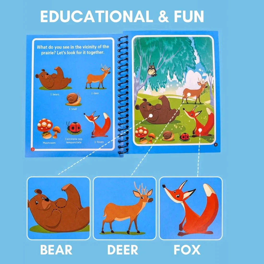 Magic Water Drawing Book - Reusable Water Doodle Book for Kids, Mess-Free No Ink Coloring Activity, Travel Toy