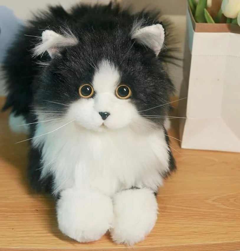 Lifelike Black and White Plush Cat Companion - Realistic Stuffed Animal Cat Toy, No Batteries, for Seniors & Pet Lovers