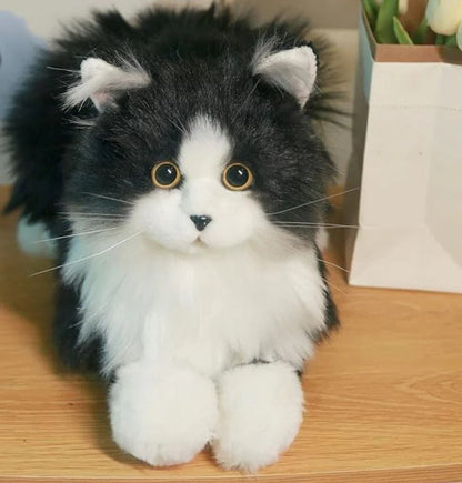 Lifelike Black and White Plush Cat Companion - Realistic Stuffed Animal Cat Toy, No Batteries, for Seniors & Pet Lovers