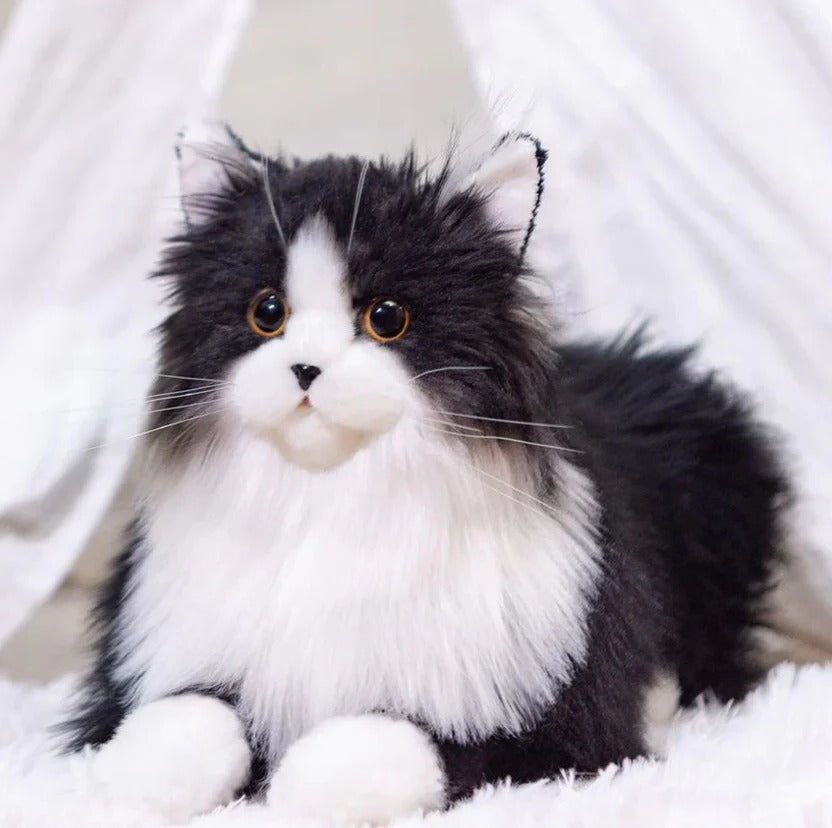 Lifelike Black and White Plush Cat Companion - Realistic Stuffed Animal Cat Toy, No Batteries, for Seniors & Pet Lovers