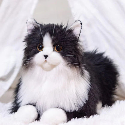 Lifelike Black and White Plush Cat Companion - Realistic Stuffed Animal Cat Toy, No Batteries, for Seniors & Pet Lovers