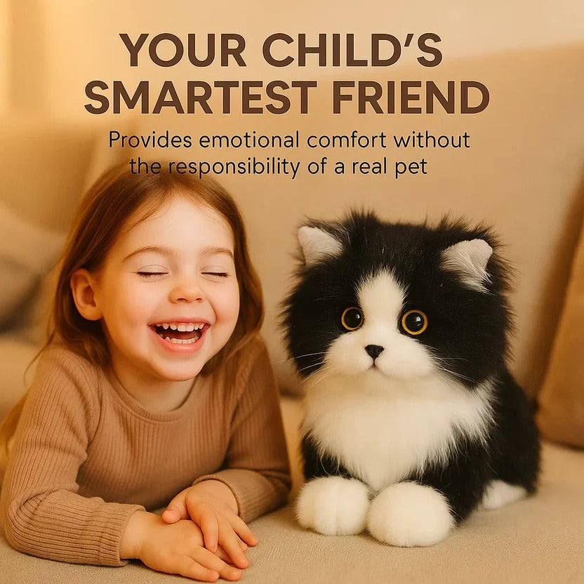 Lifelike Black and White Plush Cat Companion - Realistic Stuffed Animal Cat Toy, No Batteries, for Seniors & Pet Lovers