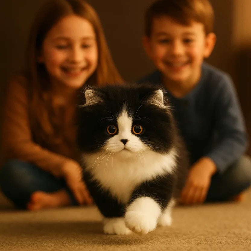 Lifelike Black and White Plush Cat Companion - Realistic Stuffed Animal Cat Toy, No Batteries, for Seniors & Pet Lovers