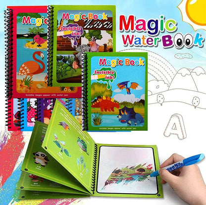 Magic Water Drawing Book - Reusable Water Doodle Book for Kids, Mess-Free No Ink Coloring Activity, Travel Toy