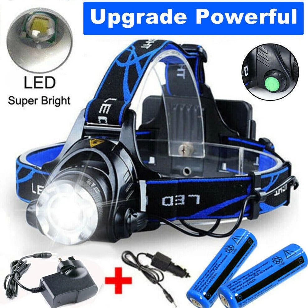 Rechargeable LED Headlamp with Zoom - Hands-Free Flashlight for Camping, Hiking, Running, Dog Walking & Repairs