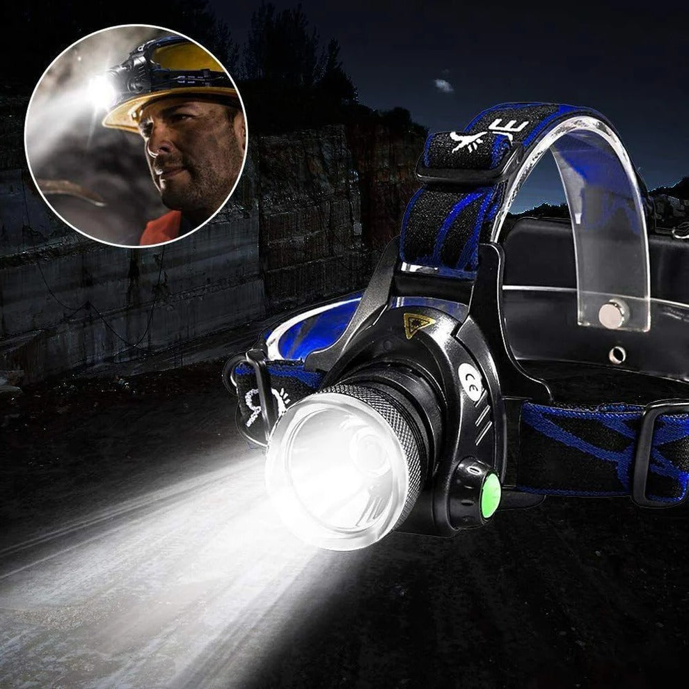 Rechargeable LED Headlamp with Zoom - Hands-Free Flashlight for Camping, Hiking, Running, Dog Walking & Repairs
