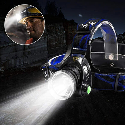 Rechargeable LED Headlamp with Zoom - Hands-Free Flashlight for Camping, Hiking, Running, Dog Walking & Repairs