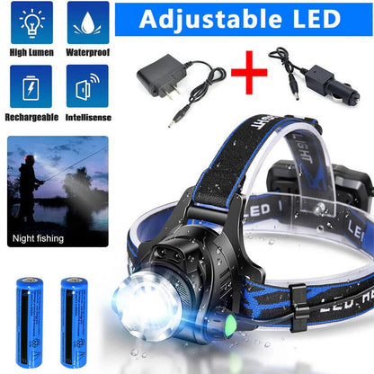 Rechargeable LED Headlamp with Zoom - Hands-Free Flashlight for Camping, Hiking, Running, Dog Walking & Repairs