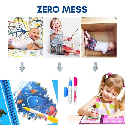 Magic Water Drawing Book - Reusable Water Doodle Book for Kids, Mess-Free No Ink Coloring Activity, Travel Toy