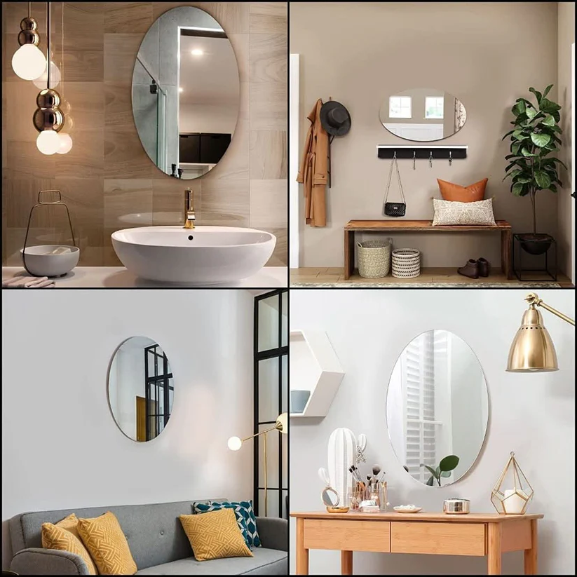 Adhesive Oval Mirror - Peel and Stick Acrylic Wall Mirror, No Drilling Needed for Bathroom, Dorm & Entryway